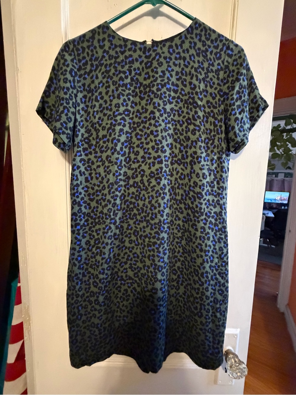 Olivaceous Green Dress with Blue Leopard Print